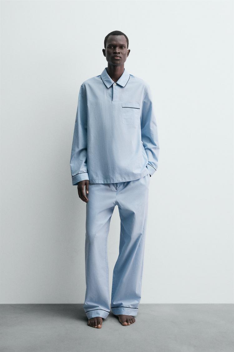 PANTALÓN PIJAMA JACQUARD Celeste ZARA España