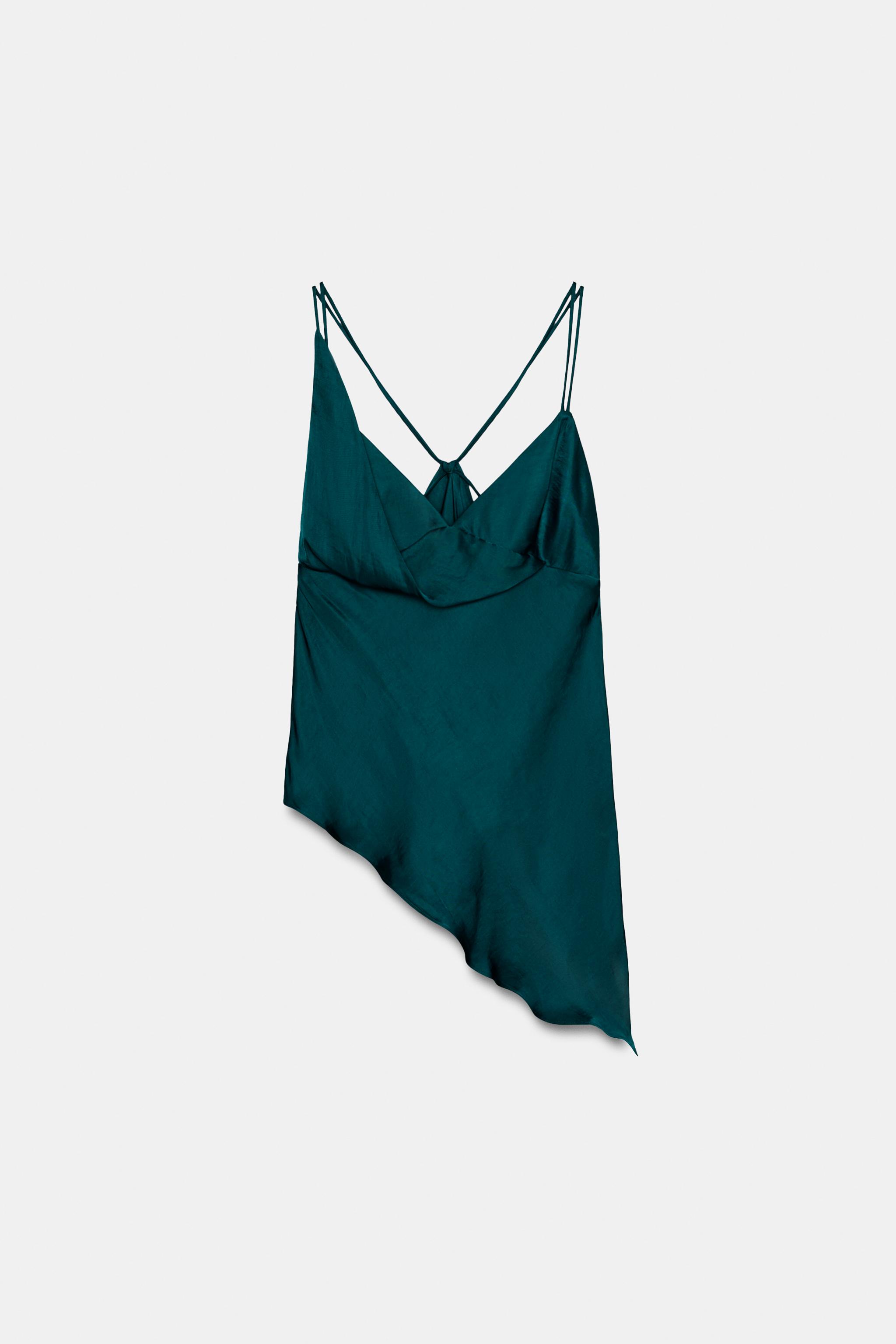 【新品】OMMO SATIN DRAPE TANK TOP ASYMMETRIC SATIN TOP - Green | ZARA South Africa