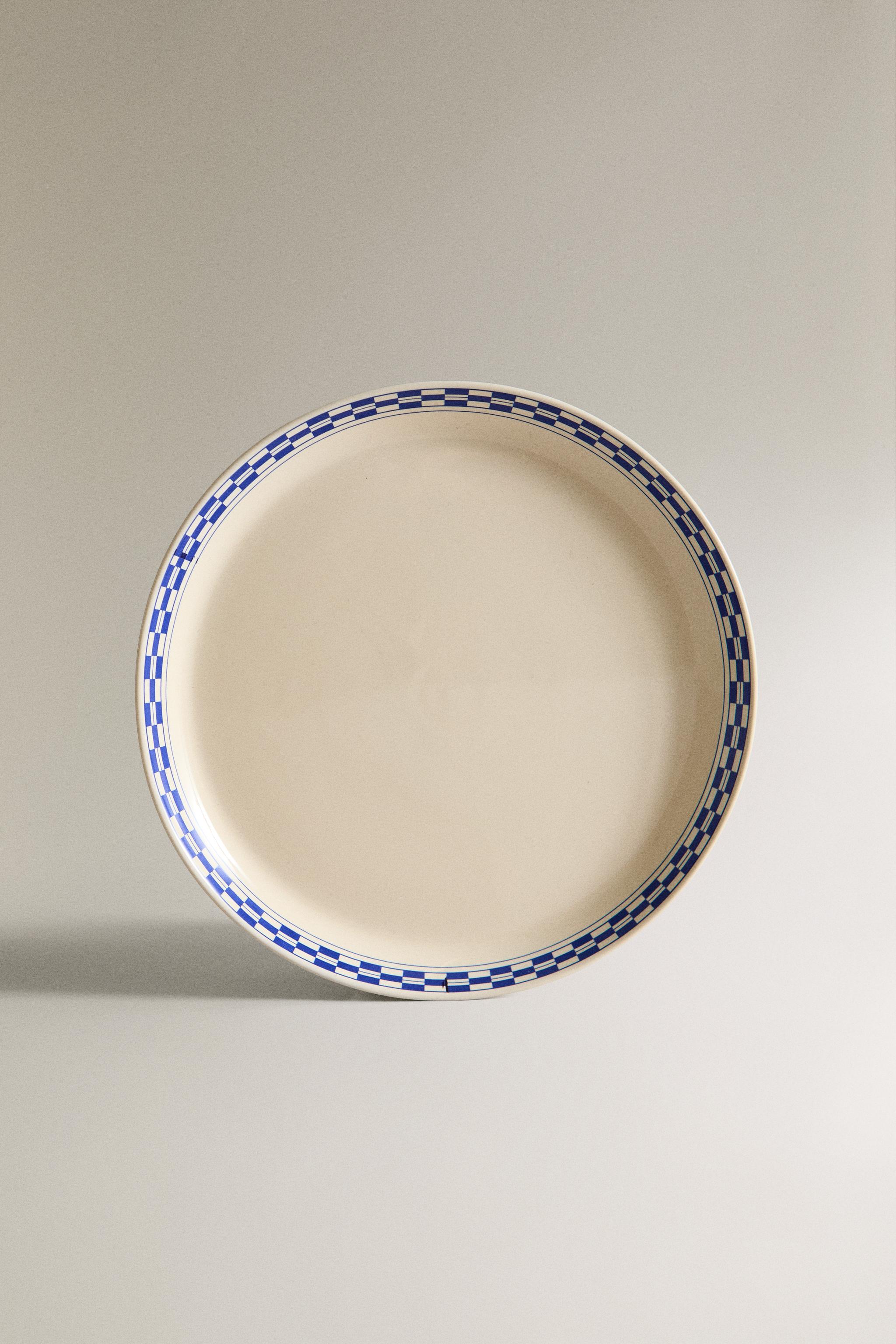 ASSIETTE PLATE CÉRAMIQUE BORD CARREAUX