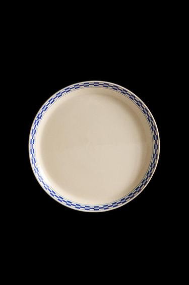Zara CERAMIC DINNER PLATE WITH CHECKED RIM - Ecru