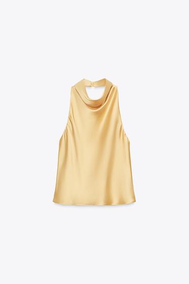 TOP HALTER SATINADO - Amarillo de Zara