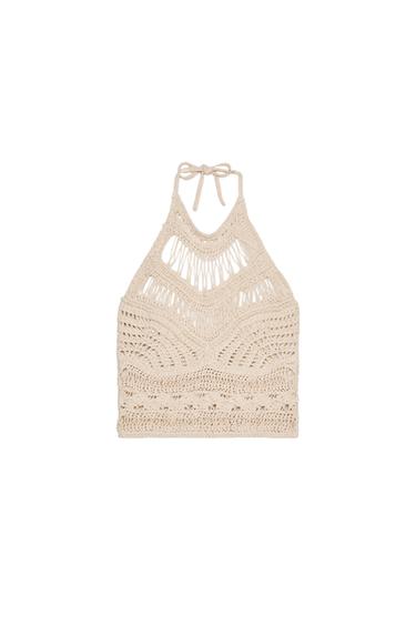 DISTRESSED KNIT HALTER TOP