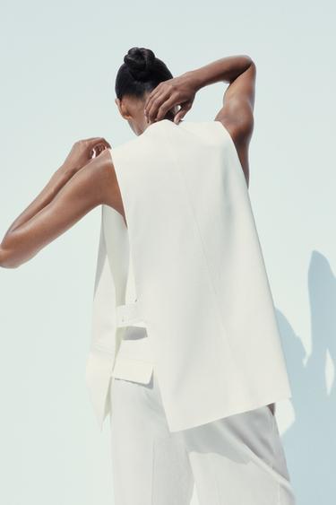 LONG WAISTCOAT WITH VENTS AND MULTI-POSITION BELT - Oyster-white by Zara - Image 4