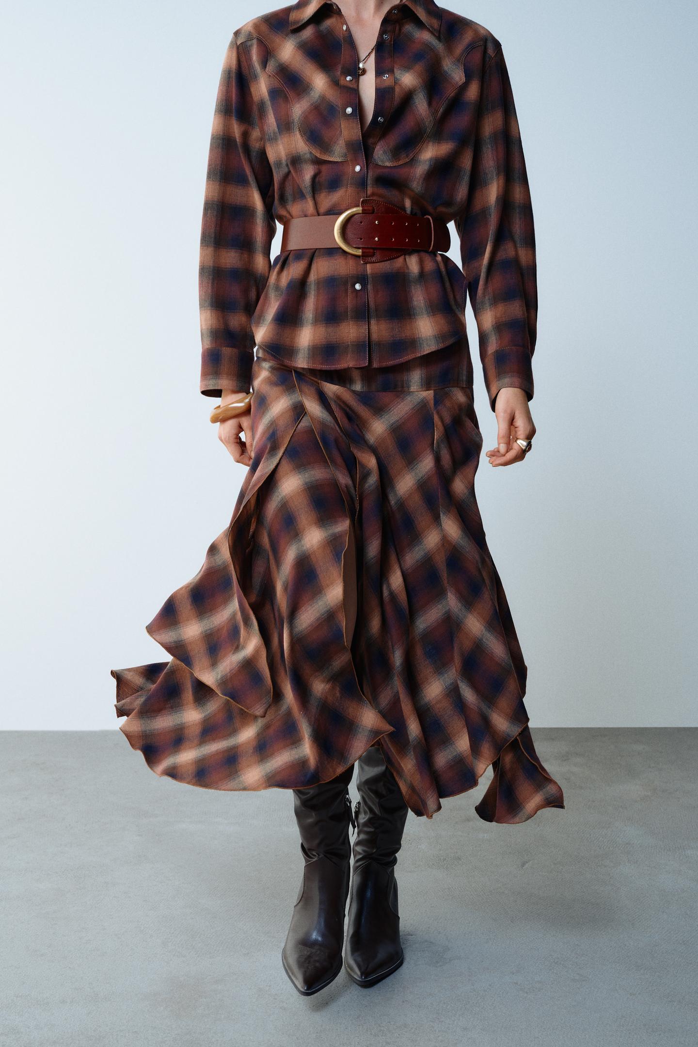 Женская рубашка Zara Checked, цвет: Разноцветный — фото 5