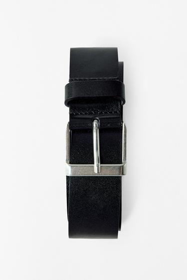 Zara SQUARE BUCKLE LEATHER BELT - Black
