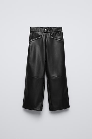 WIDE-LEG LEATHER-EFFECT TROUSERS - Black by Zara - Image 0