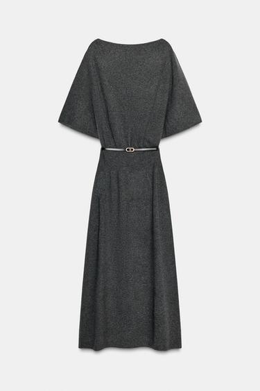 VESTIDO MIDI PUNTO CINTURÓN - Gris oscuro de Zara - Imagen 0
