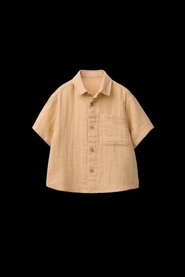 CAMISA TEXTURA BOLSILLO - Mostaza de Zara - Imagen 0