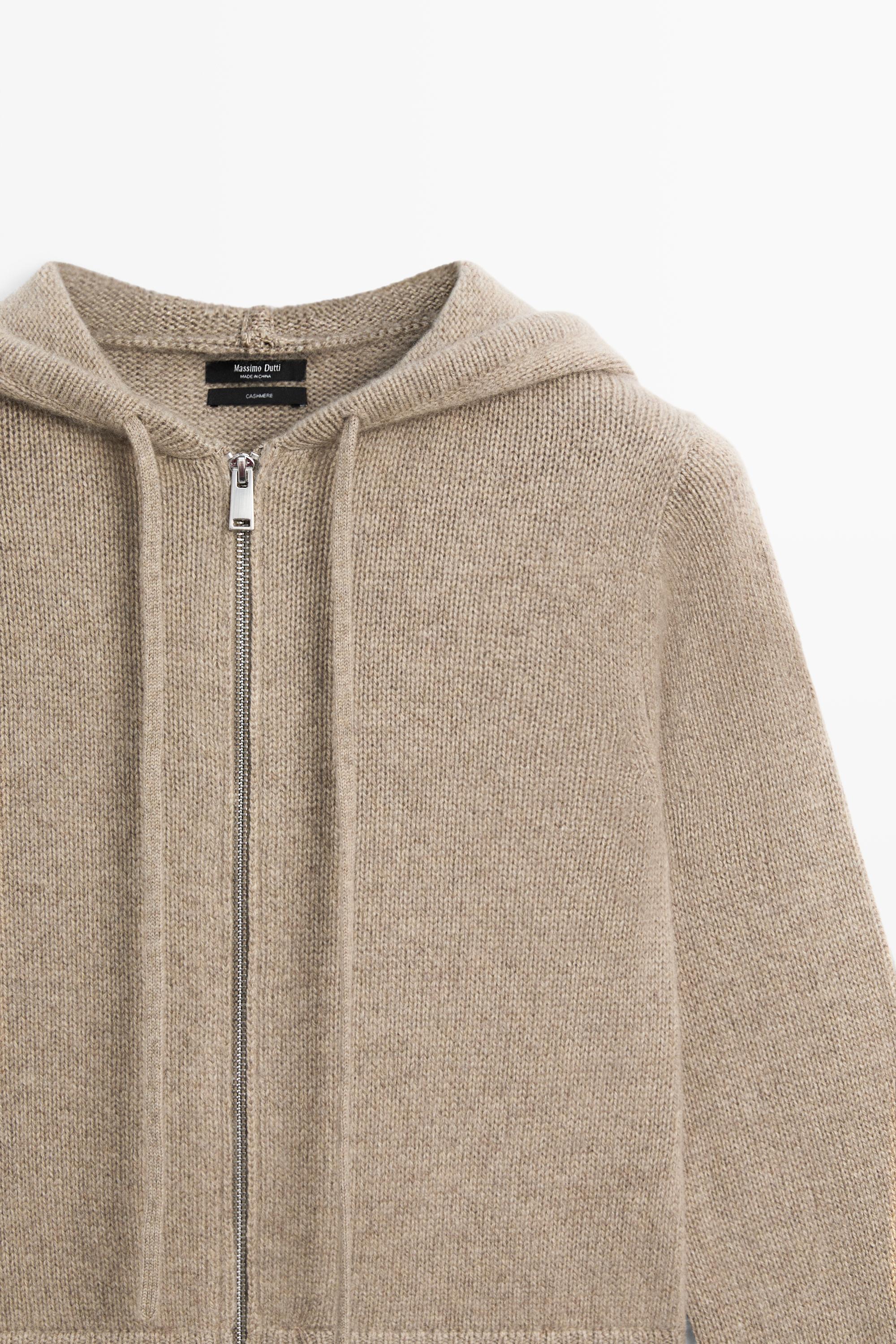 100% cashmere hooded zip-up cardigan - Beige | ZARA Canada