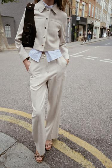 STRAIGHT FIT TOPSTITCHING TROUSERS - Sand by Zara