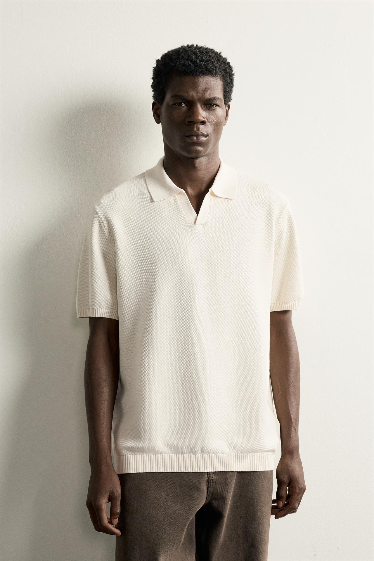 REGULAR FIT TEXTURED KNIT POLO — Oyster-white