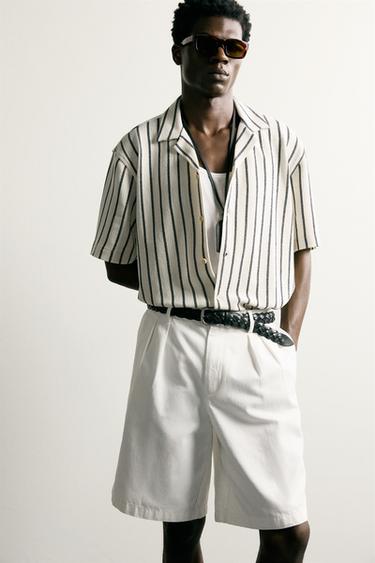 Zara TEXTURED WEAVE SHIRT - Ecru / Black