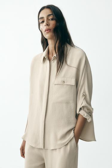 FLOWING SHIRT WITH ROLLED-UP SLEEVES - Vanilla by Zara
