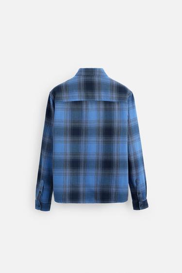 CHEMISE À CARREAUX AVEC POCHE - Bleu de Zara - Image 8