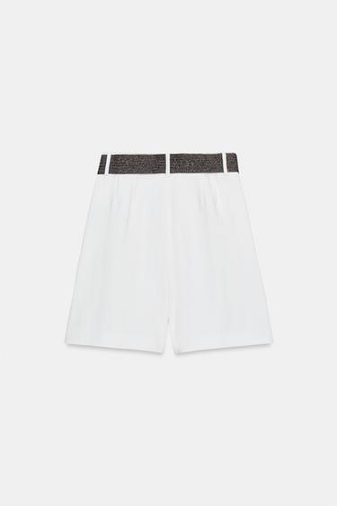 BERMUDA À PINCES ET CEINTURE - Blanc de Zara - Image 6