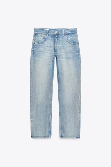 Zara TRF MID-RISE STRAIGHT LEG JEANS WITH BELT LOOPS - Blue