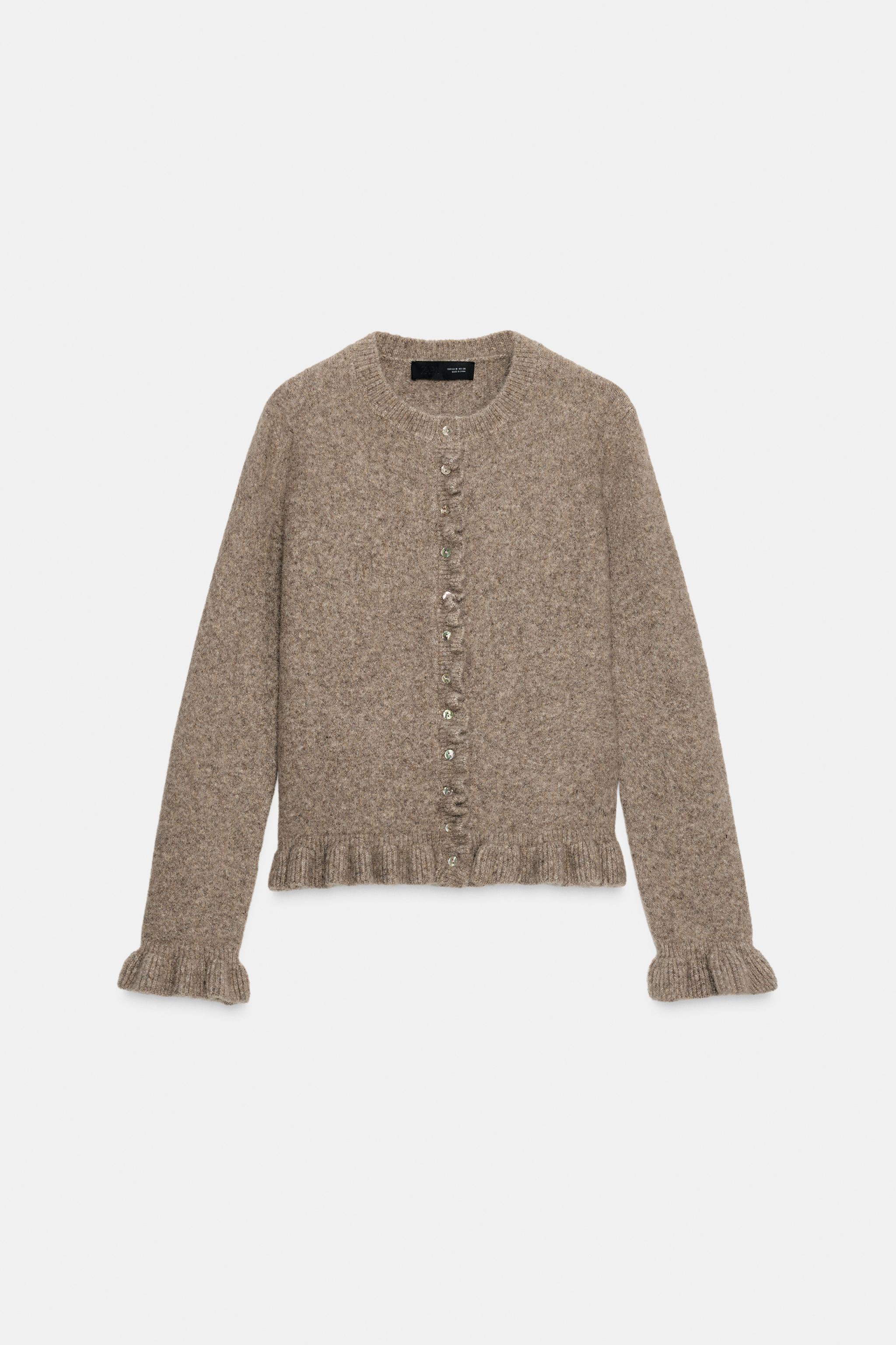 KNIT CARDIGAN WITH RUFFLE TRIMS - Mink | ZARA South Africa