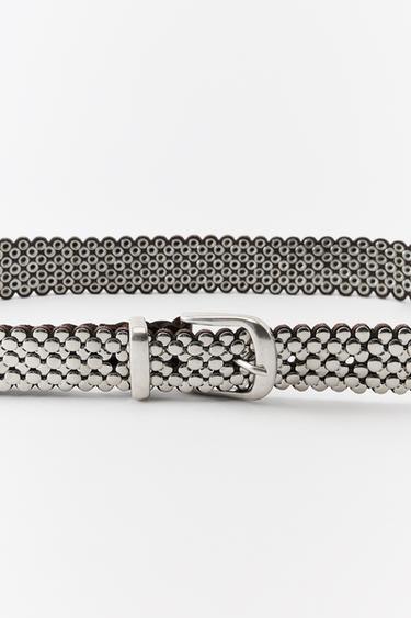 LEATHER BELT WITH MULTI STUDS - Brown by Zara - Image 2