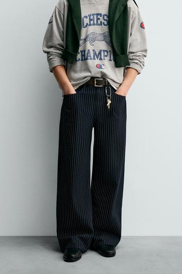 CHAMPION ® X ZARA STRIPED BAGGY FIT JEANS - Blue by Zara