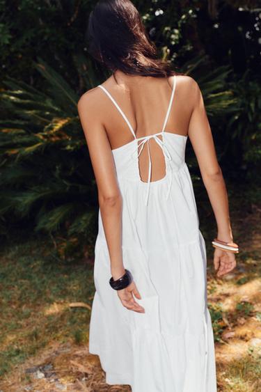 ROBE MIDI À PANNEAUX EN POPELINE - Blanc de Zara - Image 4