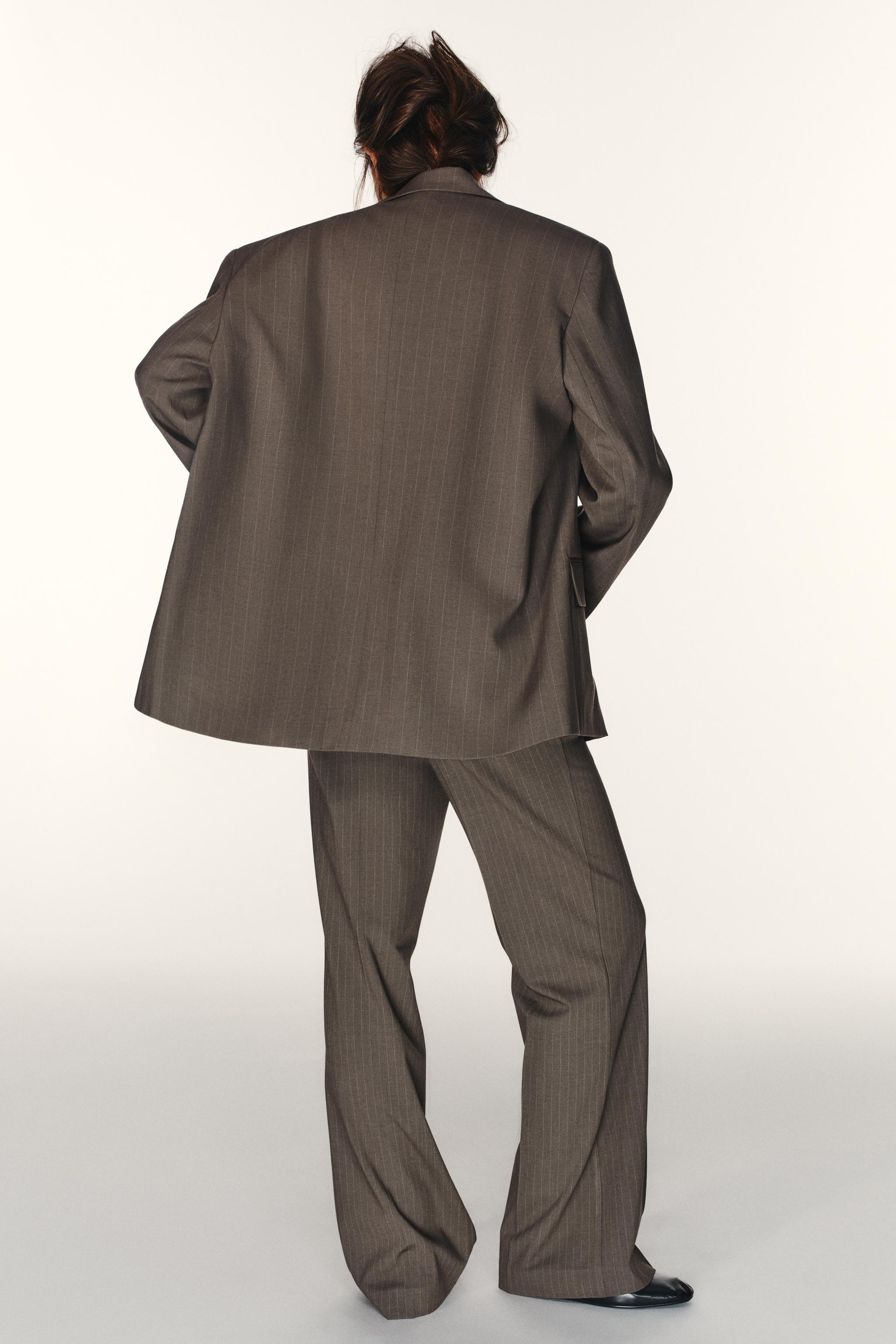 ÇİFT KUMAŞ ÇİZGİLİ OVERSIZE BLAZER - Görsel 4