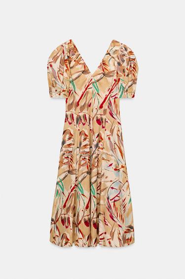 PRINTED MIDI DRESS WITH PUFF SLEEVES - Multicoloured by Zara - Image 5