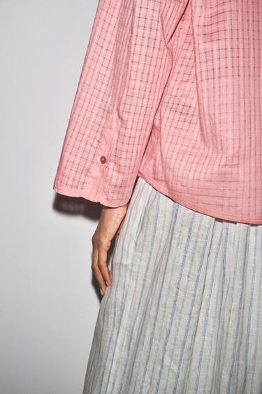 CHEMISE PYJAMA À CARREAUX ZW COLLECTION - Rose de Zara - Image 5