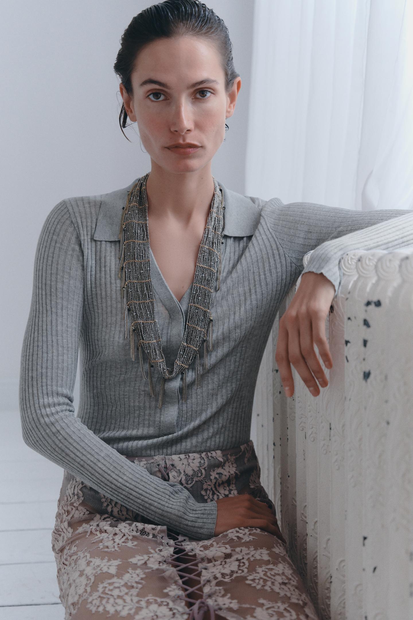 Женский ремень Zara Bead and Chain Belt, цвет: Серебряный — фото 3