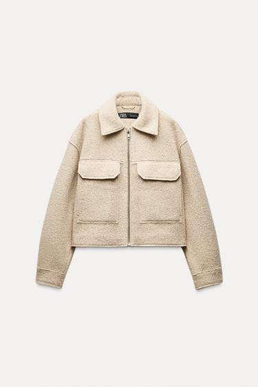 BOUCLÉ JACKET WITH PATCH POCKETS - Beige by Zara - Image 4
