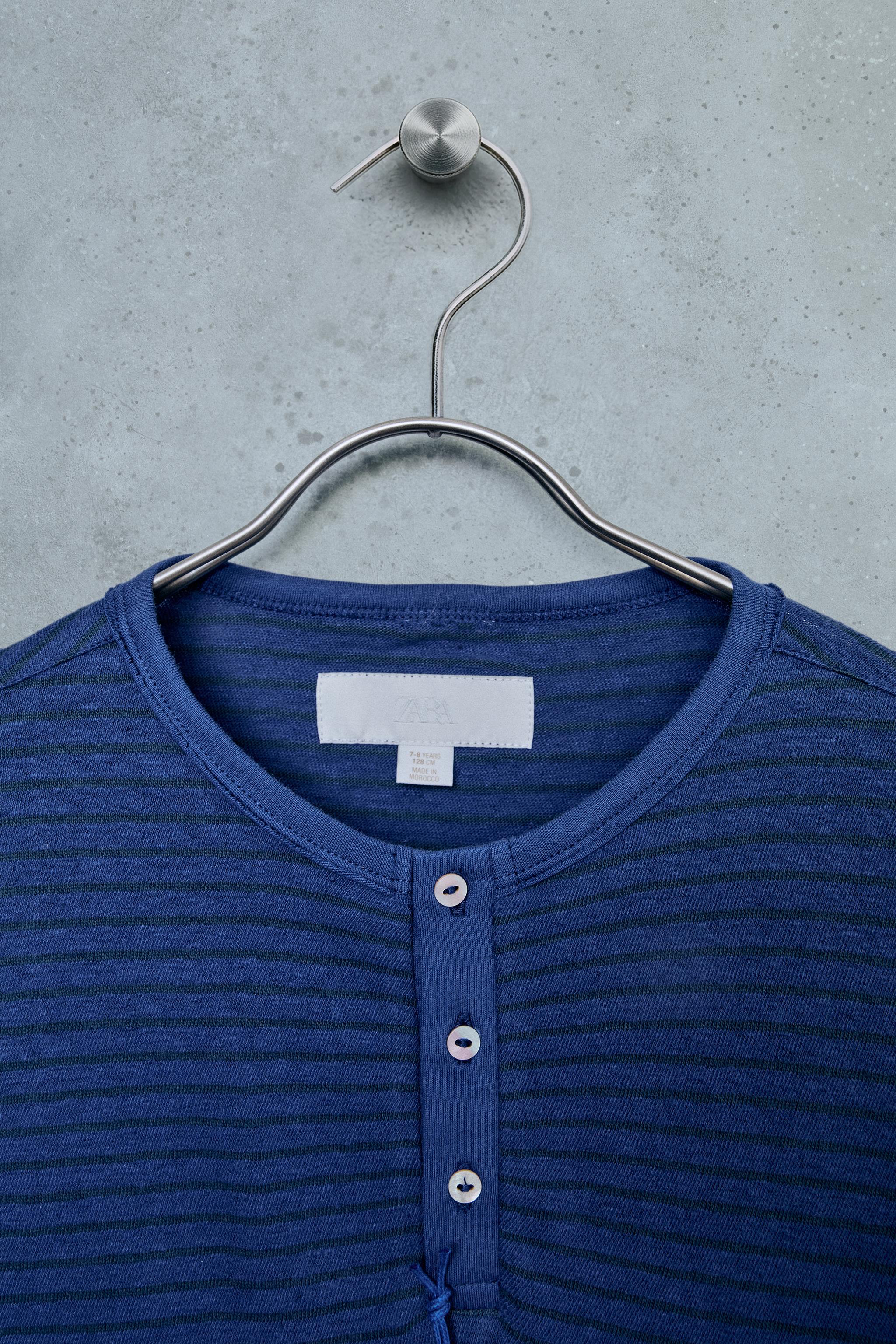 Детские футболки Zara STORIESZ - STRIPED COTTON AND LINEN T-SHIRT — фото 4