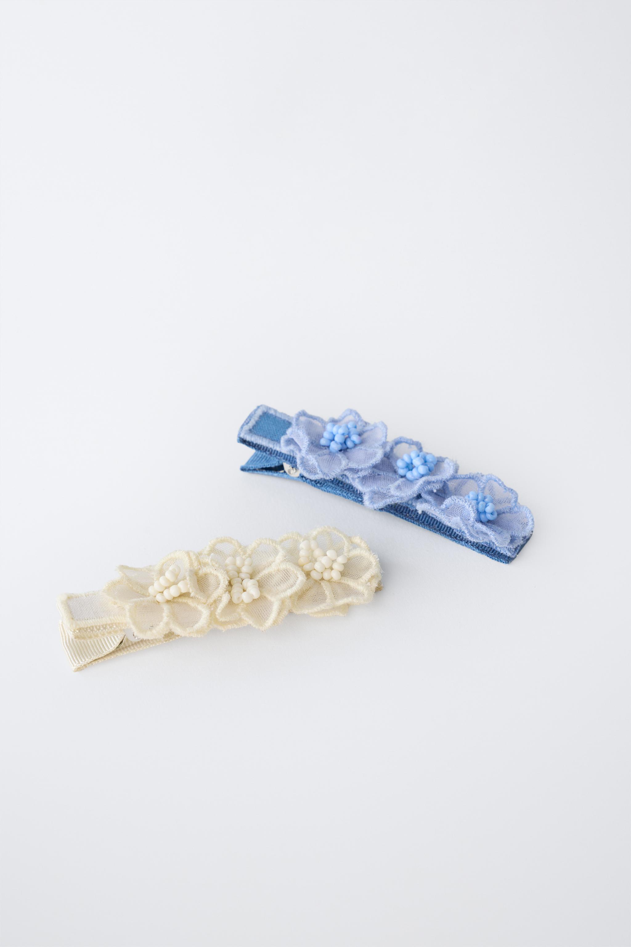 PACK OF TWO TULLE FLOWER BARRETTES — Ecru