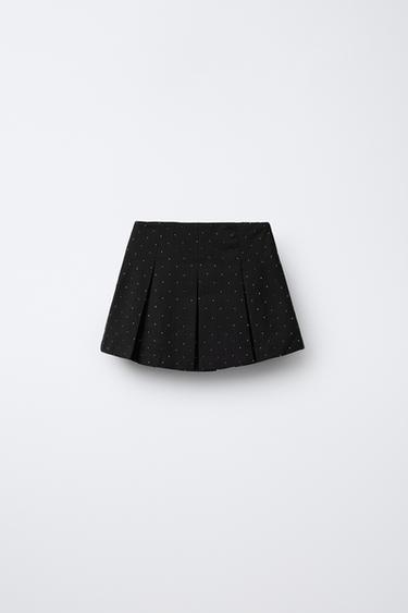 RHINESTONE BOX PLEAT BERMUDA SKORT - Black by Zara - Image 1
