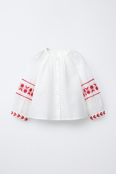 CAMISA DE PLUMETI COM BORDADOS - Branco-marfim da Zara