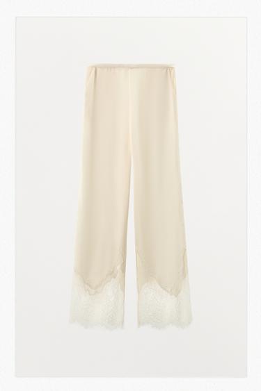 SATIN TROUSERS WITH LACE - Ecru by Zara
