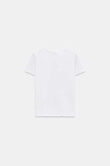 T-SHIRT EN MAILLE SURJET À MANCHES COURTES - Blanc de Zara - Image 5