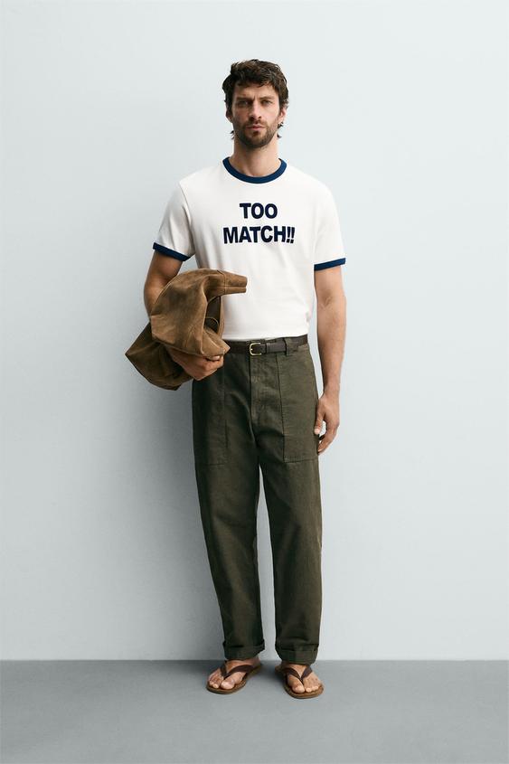 CAMISETA RIB CONTRASTE TEXTO - Blanco roto de Zara - Imagen 0