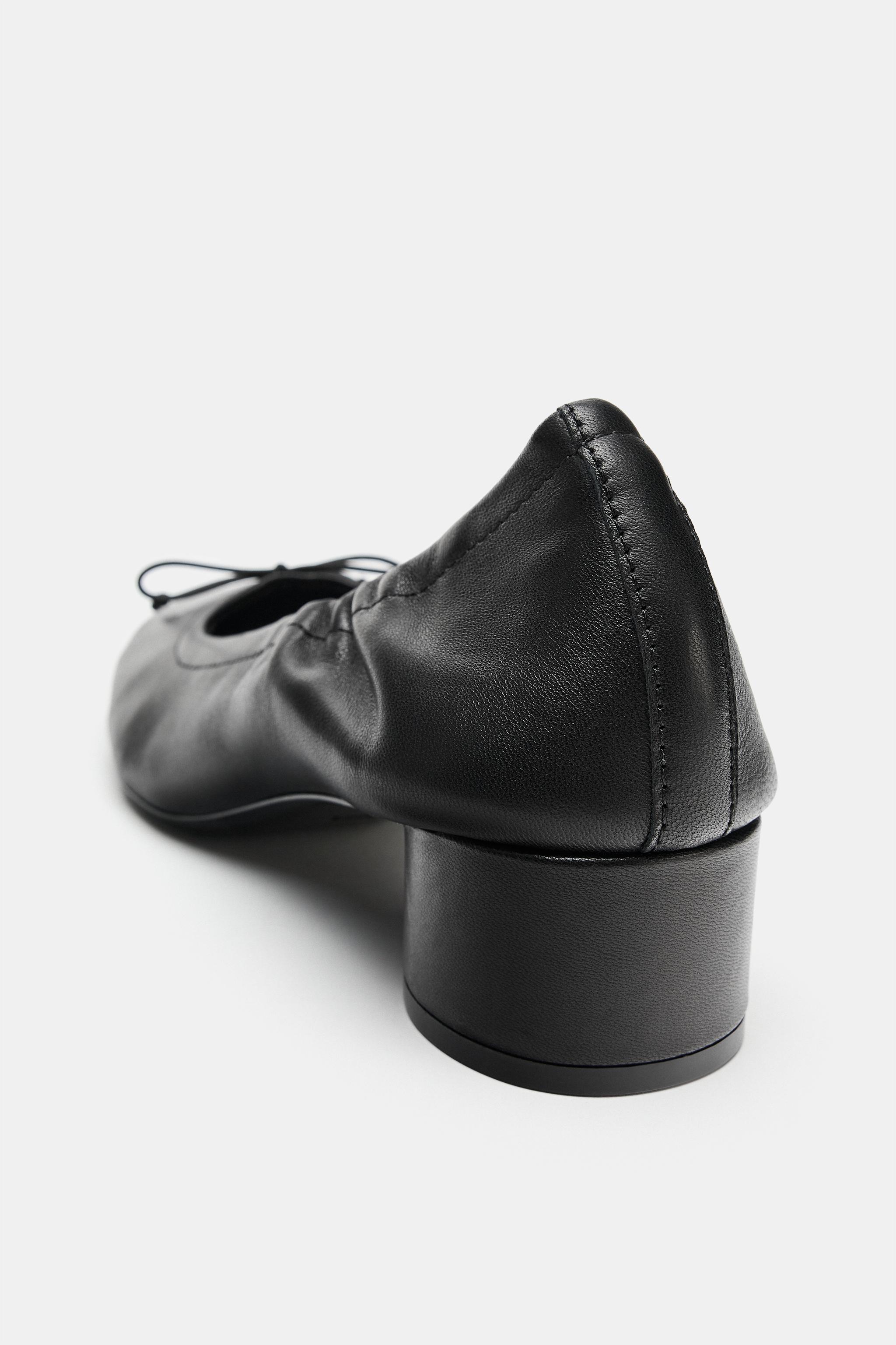 Обувь Zara LEATHER HEELED BALLET FLATS — фото 7