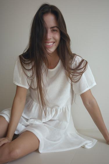 Zara FINE KNIT SHORT PANEL DRESS - White - Image 0