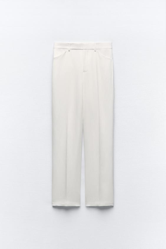 JACQUARD TEXTURED WIDE-LEG TROUSERS - Oyster-white