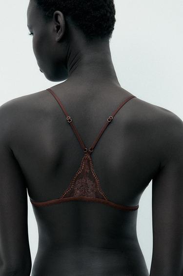 BRALETTE TRIANGLE EN DENTELLE À FLEURS - Marron de Zara - Image 3