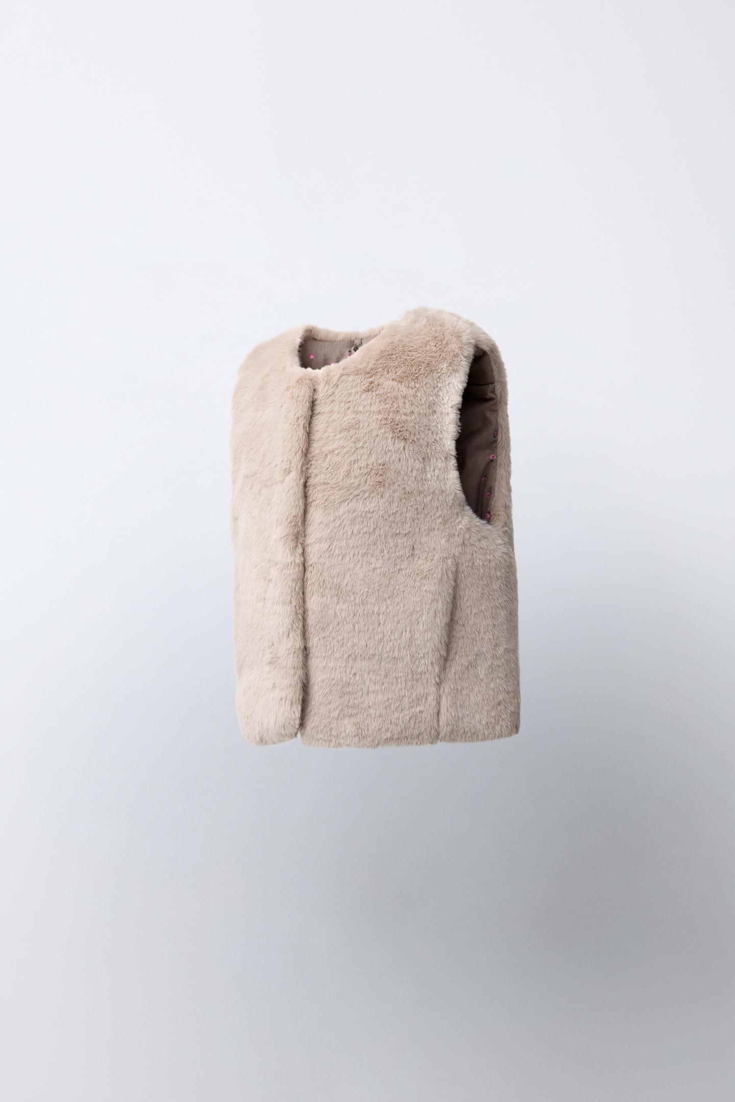 Детский жилет Zara Faux Fur Vest, цвет: Серо-коричневый коричневый — фото 3