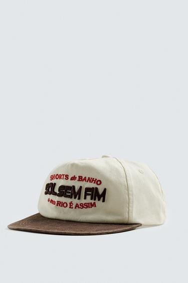 Zara CONTRAST EMBROIDERY CAP - Ecru