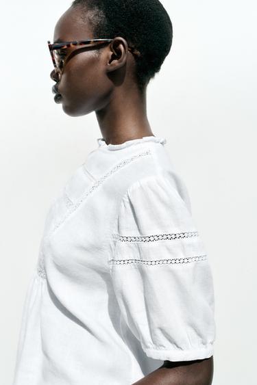RAMIE SHIRT WITH LACE TRIM - White by Zara - Image 3