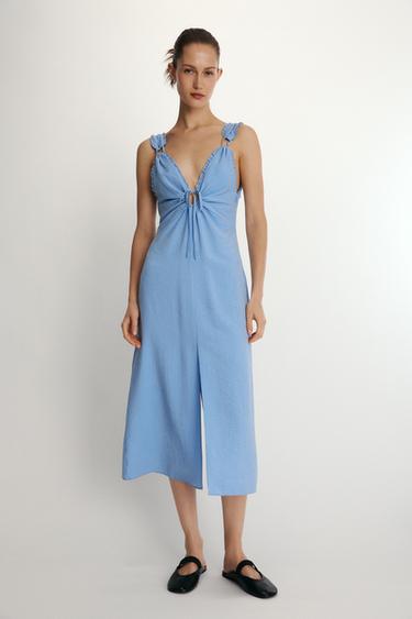 STRIPED CUT-OUT MIDI DRESS - Blue by Zara