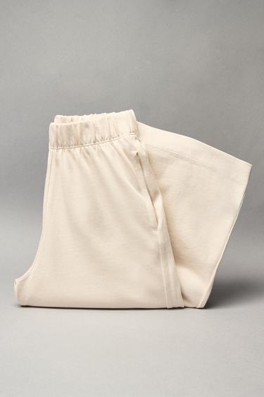 PLAIN WIDE-LEG TROUSERS - Ecru by Zara