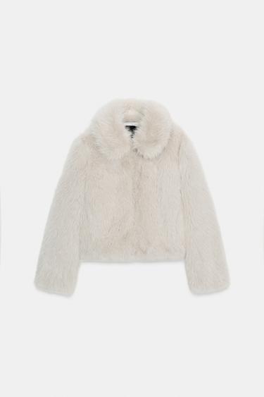 FAUX FUR ZIP-UP SHORT COAT - Grey by Zara