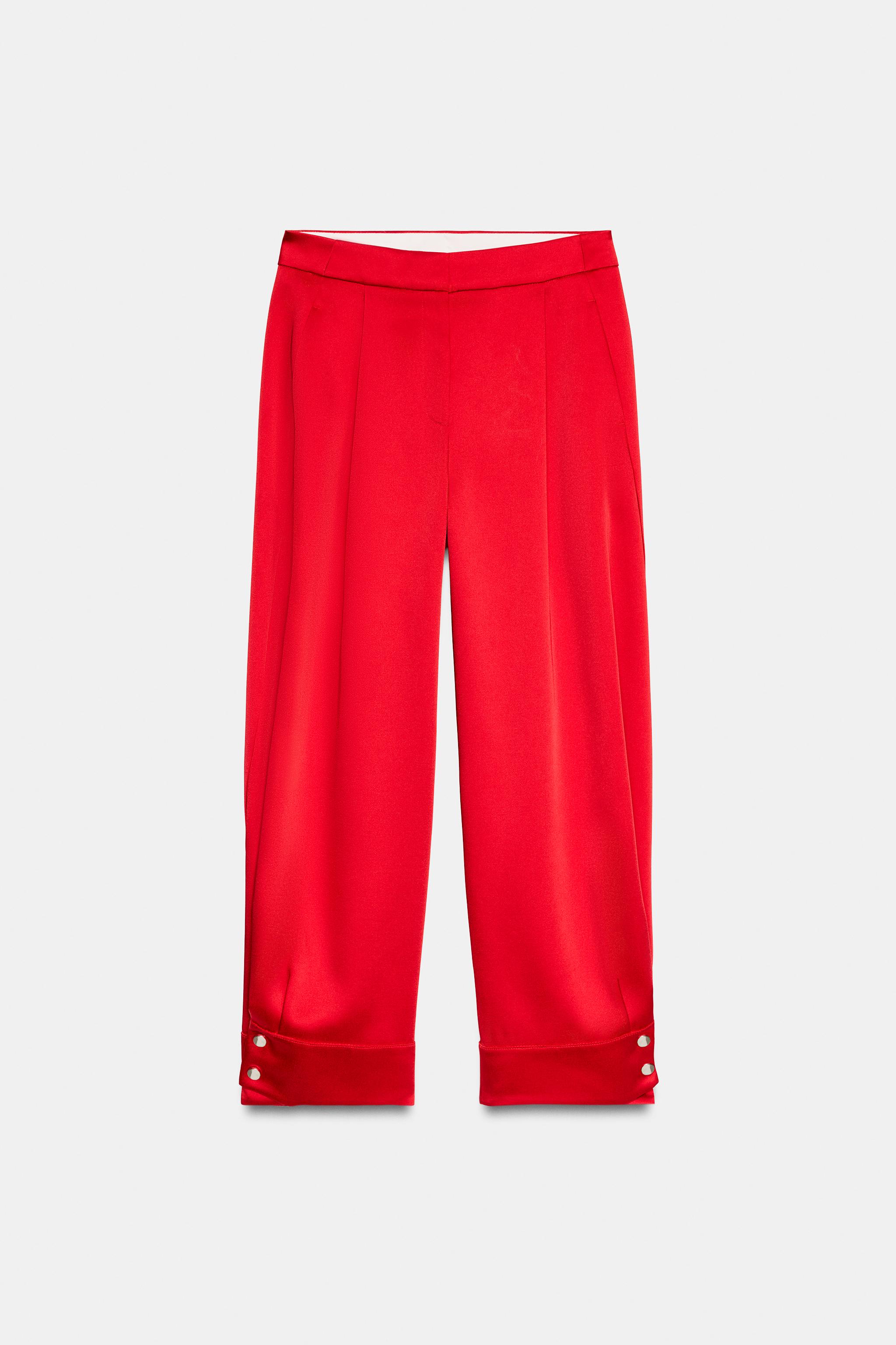 Zara Saten yüzeyli düğmeli paça pantolon görsel 8