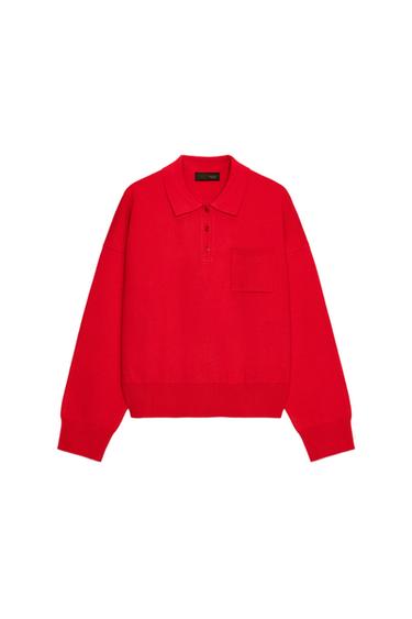 Zara POCKET KNIT POLO SHIRT - Red