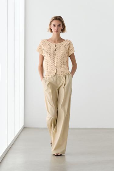 Cardigan manches courtes en crochet - Vison foncé de Zara - Image 0