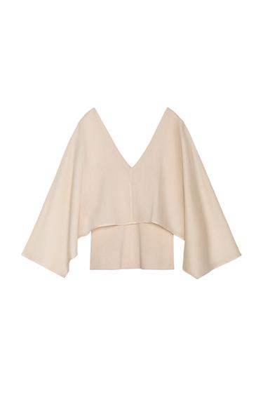 Zara COMBINED KNIT TOP - Ecru